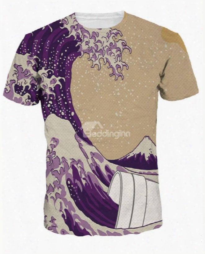 Modern Round Neck Waves Pattern 3d Painted T-shirt