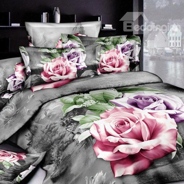 Modern Style Charming Rose Print 2-piece Pillow Cases