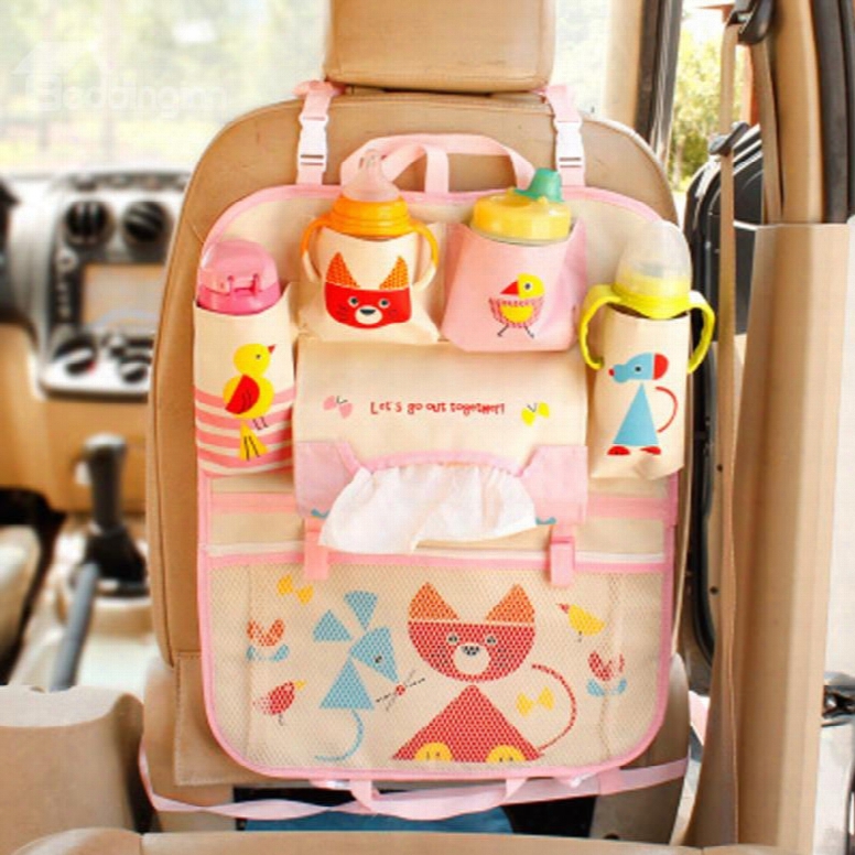 Multi-pocket High Capacity Anti-kicking Cute Little Fox Car Backseat Organizer