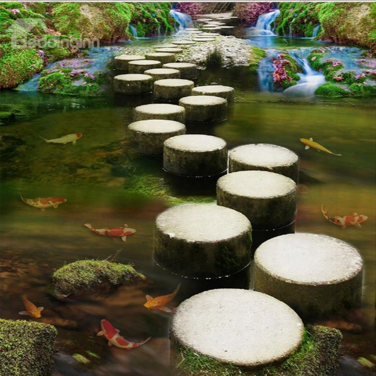 Natural Stone Path Through The River Pattern Wateproof Splicing 3d Floor Murals