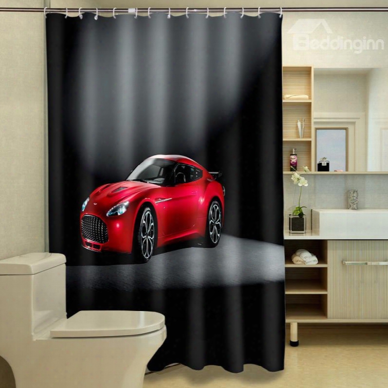 New Arrival Bright Red Vehicle Image Dacron 3d Shower Curtain