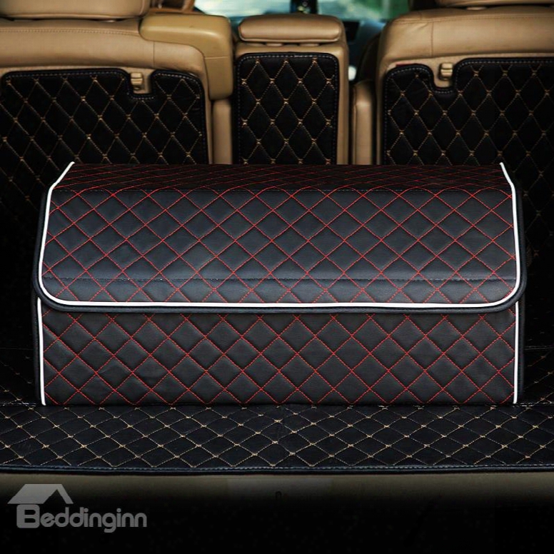 New Long Square Design High Capacity Durable Pu Leather Material Car Trunk Organizer