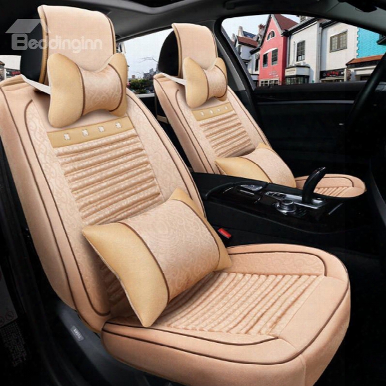 New Solid Beige Classic Color Design Durable Pu Leather And Silk Material Universal Car Seat Cover