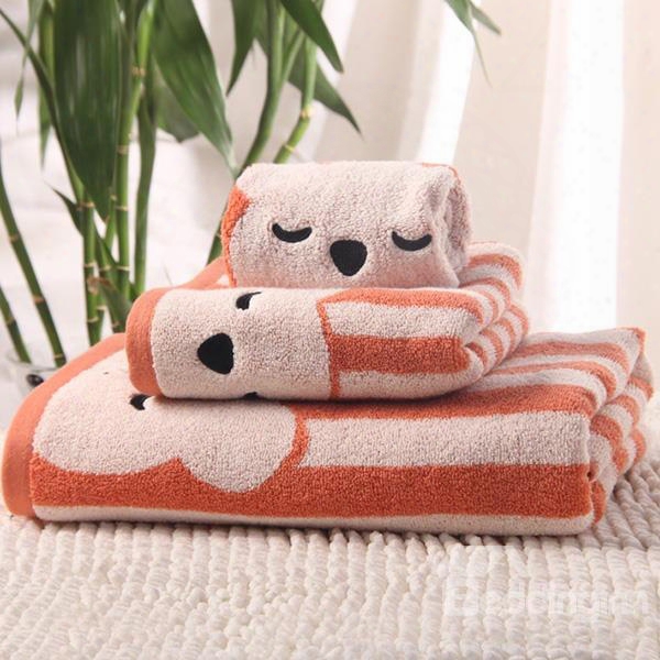 New Style Cartoon Bear And Stripes Pattern Bath Tower Set