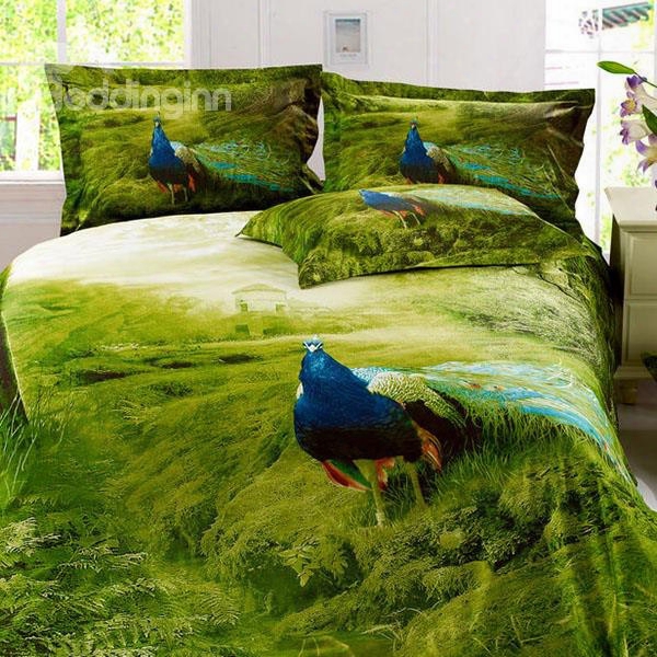 Noble Grass Visual Peacock Active Printing Cottton 2-piece Pillow Cases