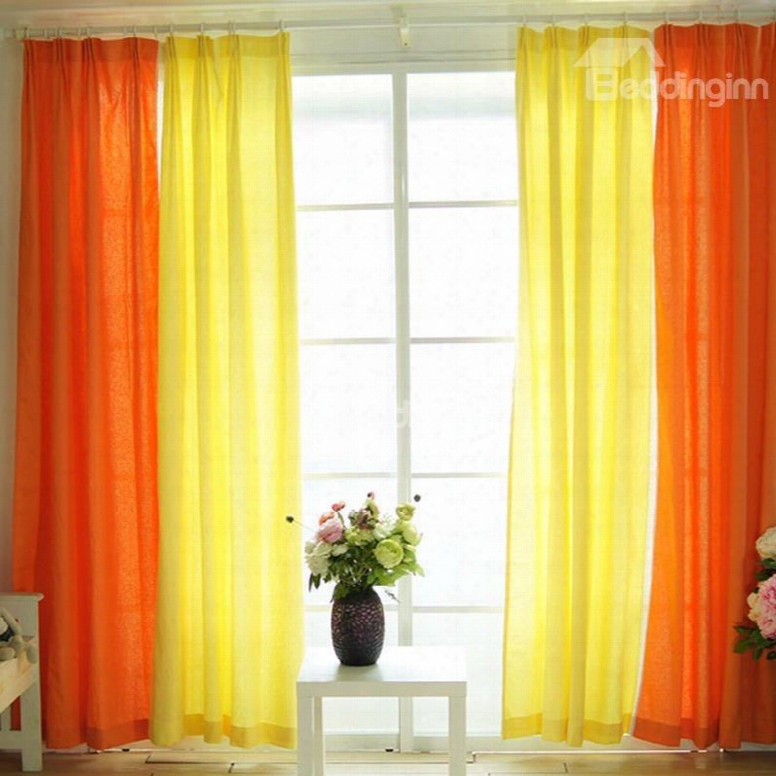 Orange And Yellow Splicing Cotton And Linen Custom Curtain