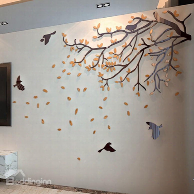 Orange Tree And Birds Acrylic Sturdy Waterproof Eco-friendly Ermovable 3d Wall Stickers