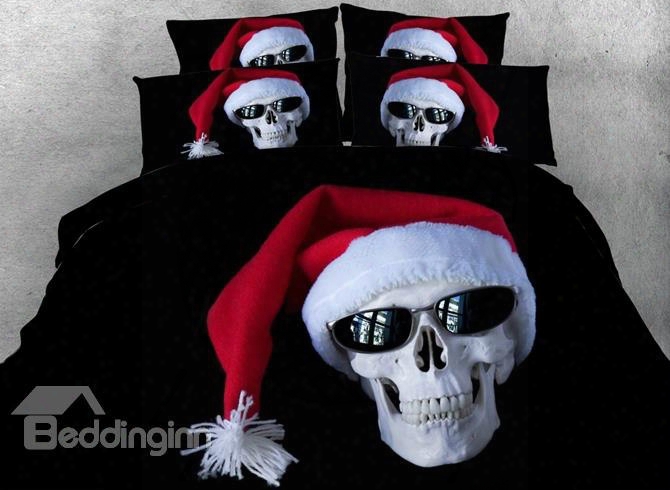 Personalized Skull With Christmas Hat Print 5-piece Comforter Sets