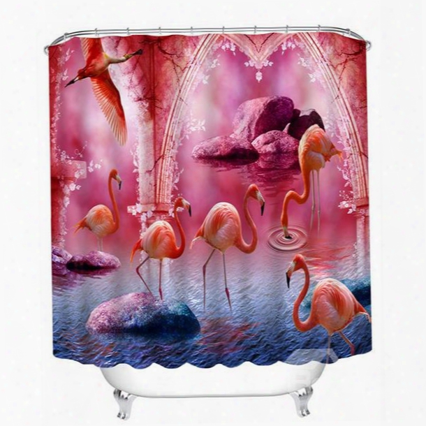 Plenty Of Flamingos Walking And Flying Print 3d Bathroom Shower Curtain