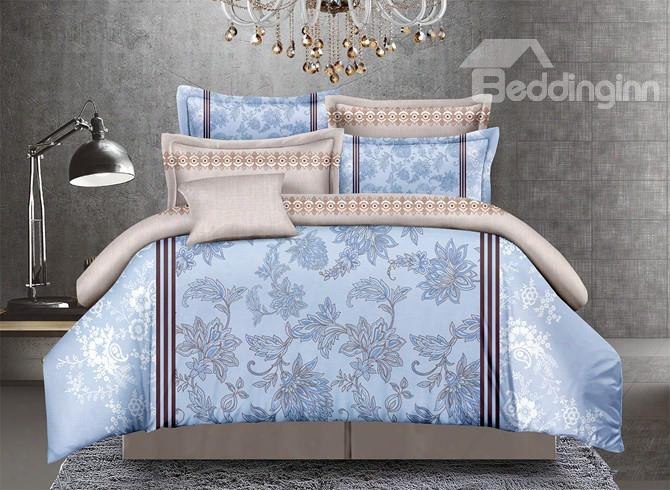 Pretty Arabesque Print Blue Polyester 4-pi Ece Duvet Cover Sets