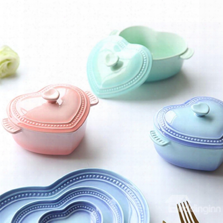 Pure Color Ceramic Heart-shaped Soup And Salad Bowl Painted Pottery