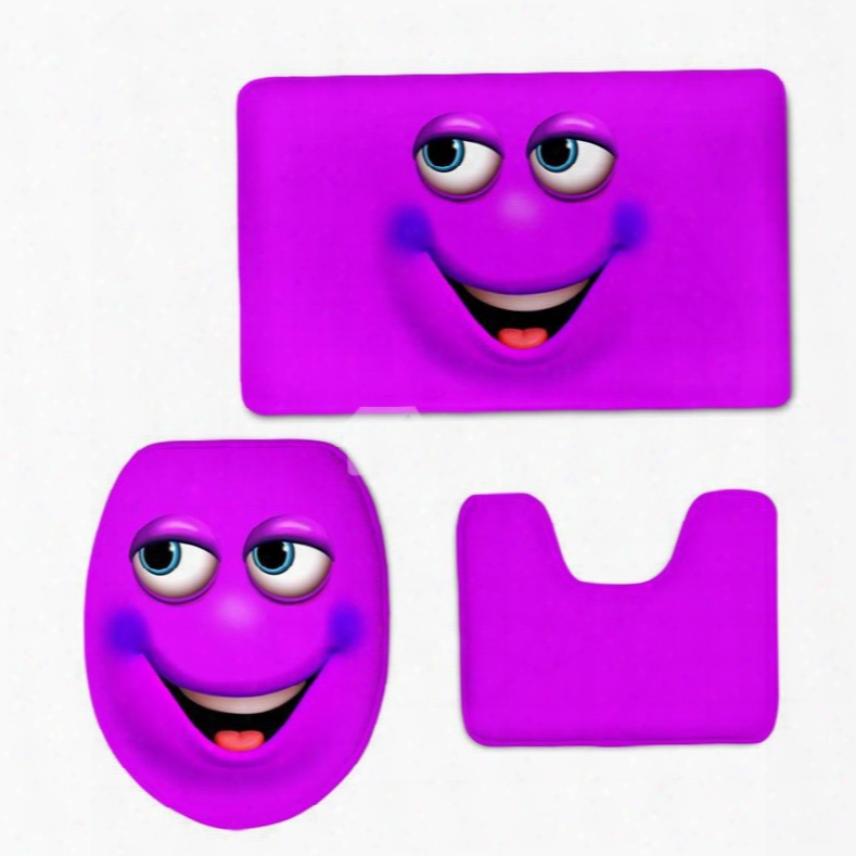 Purple Smiling Face 3d Printing 3-pieces Toilet Seat Cover