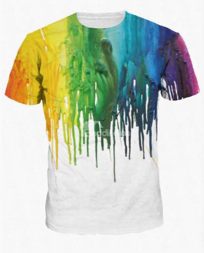 Rainbow Colorful Pattern Modest Round Neck 3d Painted T-shirt