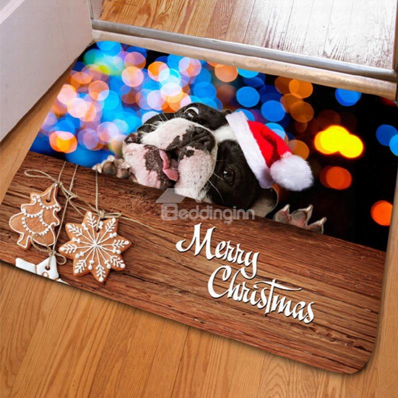 Rectangle Sparkling Logy Dog Print Christmas Decoration Non Slip Doormat