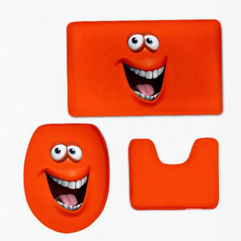 Red Funny Grimace 3d Printing 3pieces Toilet Seat Cover