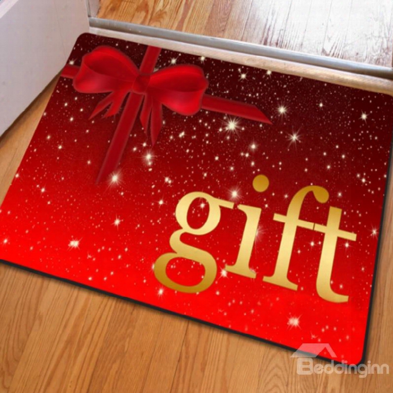 Red Rectangle Simple Style Gift Pattern Christmas Decoration Non Slip Doormat