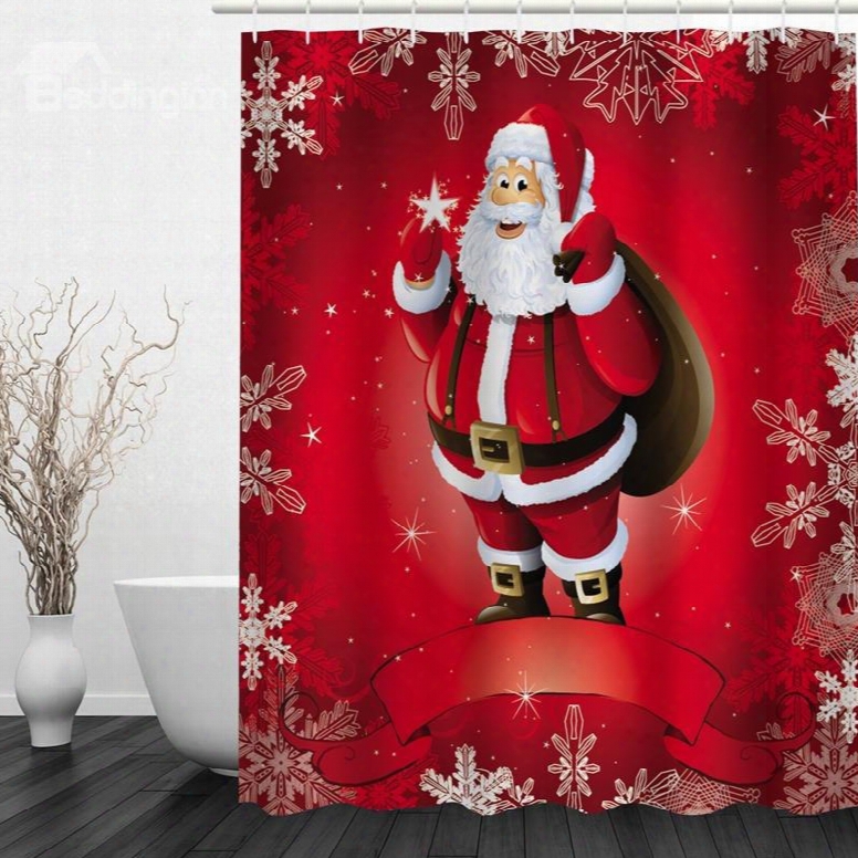 Red Santa Printing Christmas Theme Bathroom 3d Shower Curtain