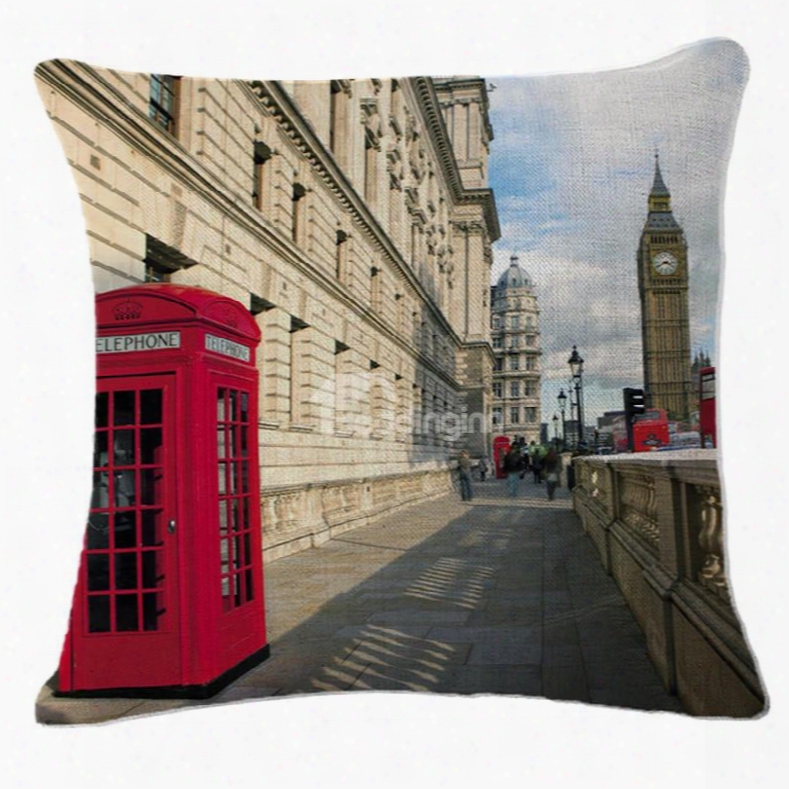 Red Telephone Box And Big Ben Print Square Throw Pillow