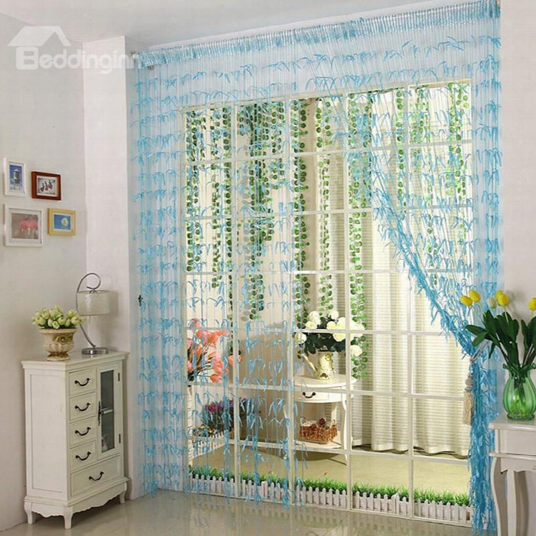 Romantic Blue Willow Leaf Design Custom String Curtain