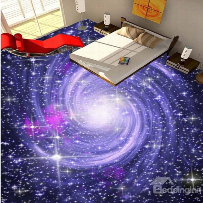 Romantic Purple Beautiful Galaxy Print Design Waterproof Splicing 3d Floor Murals