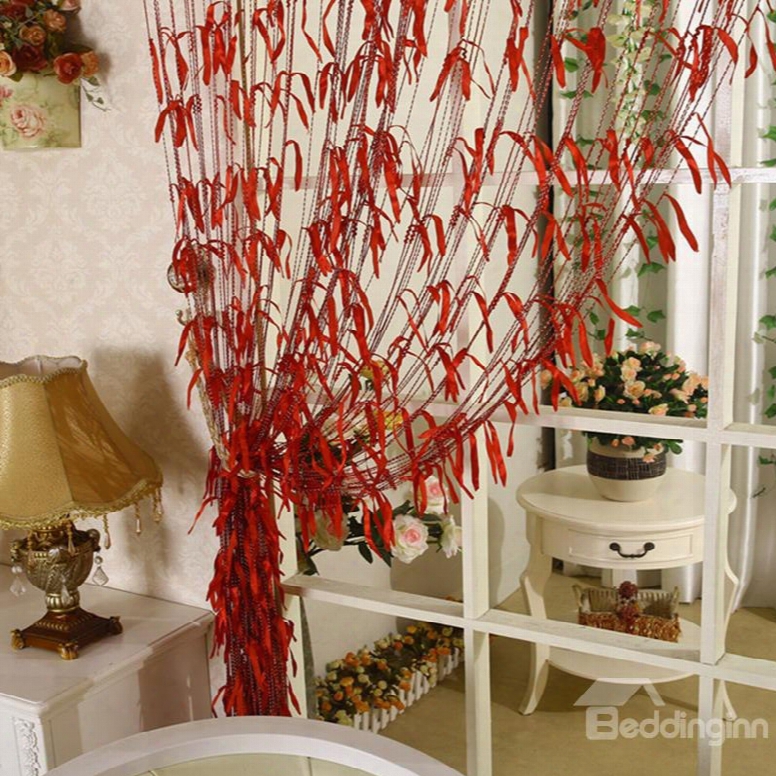 Romantic Red  Willow Leaf Design Custom String Curtain