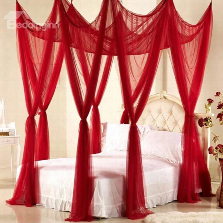 Royal Style Festive Red Polyester Eight-point Bed Canopy