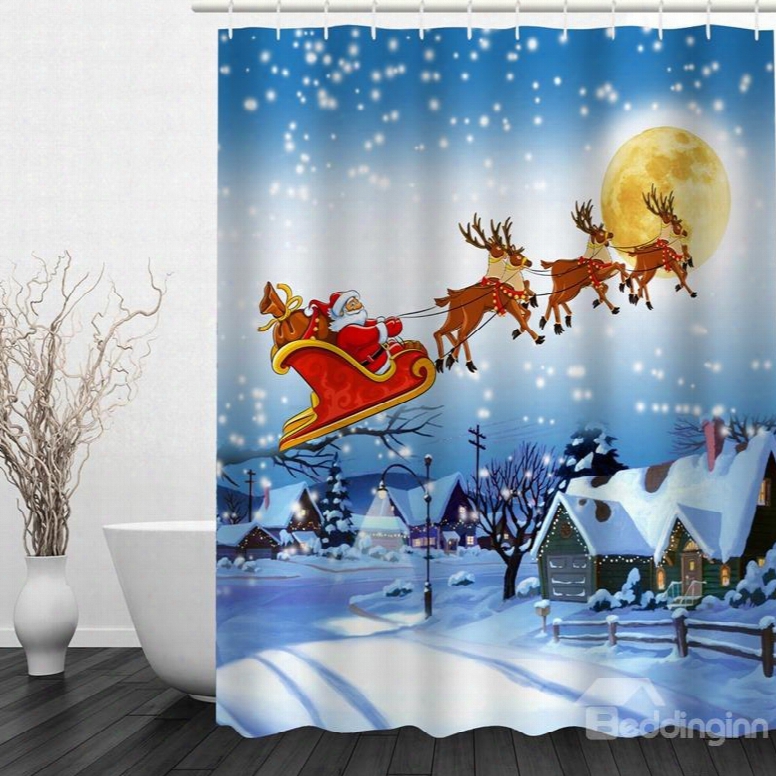 Santa Riding Reindeer Printing Christmas Theme Bathroom 3d Shower Curtain