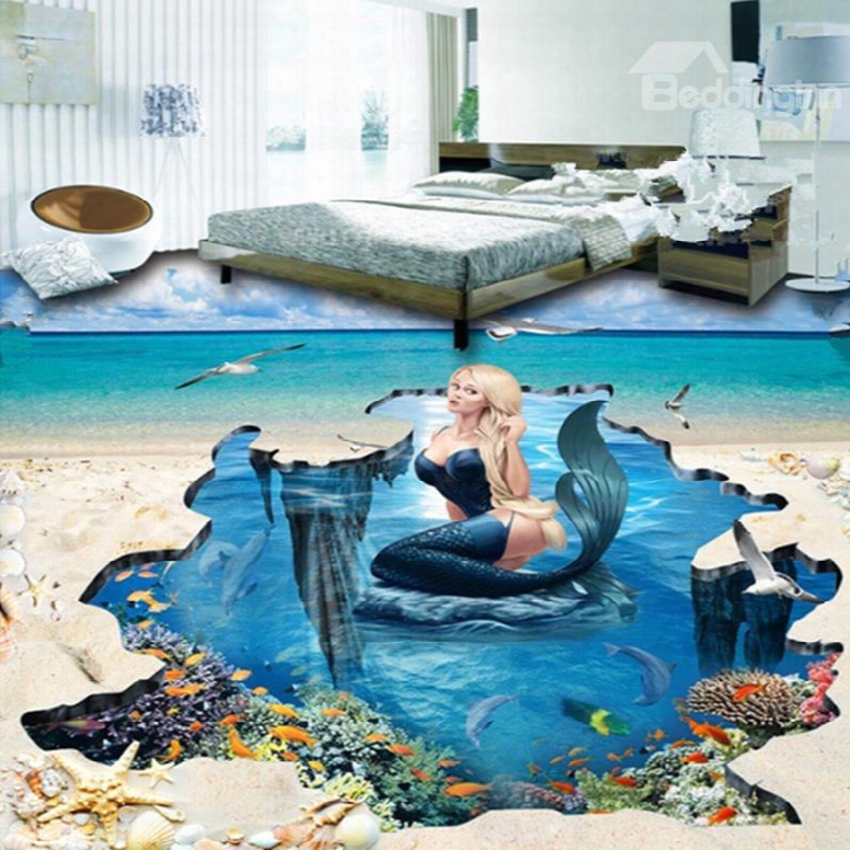 Sexy And Beautiful Mermaid In The Sea Pattern Home Decorative Nonslip 3d Floor Murals