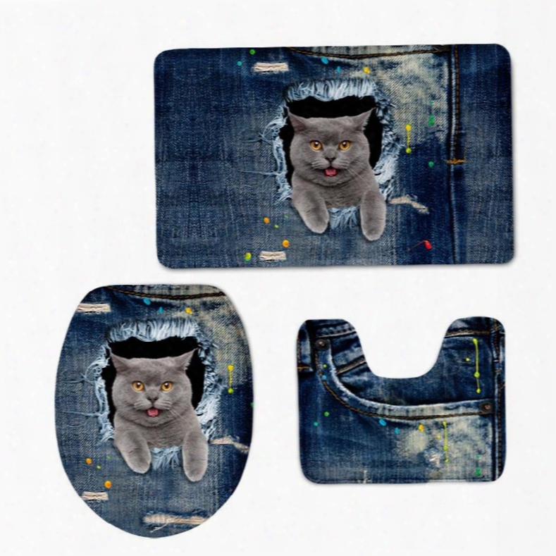 Shorthair Making Faces In The Jean 3d Printing 3-pieces Toilet Seat Cover