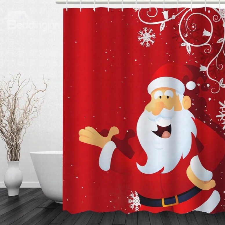 Smiling Santa Printing Christmas Theme Bathroom 3d Shower Curtain