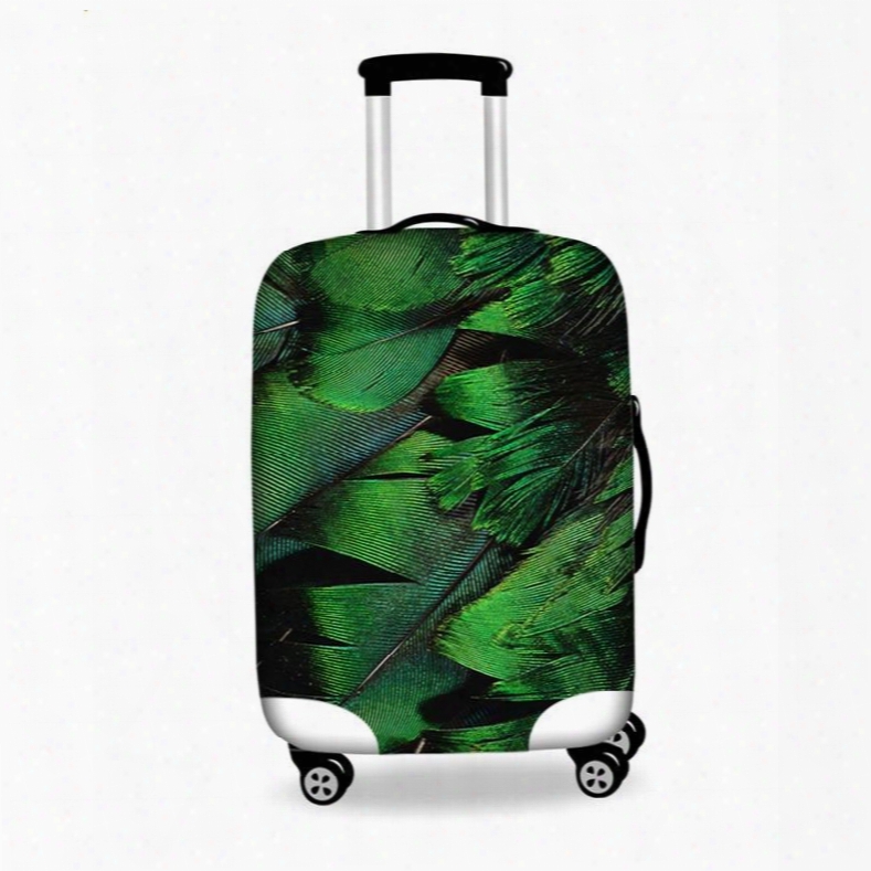 Special Green Feather Pattern 3d Painted Luggage Cover
