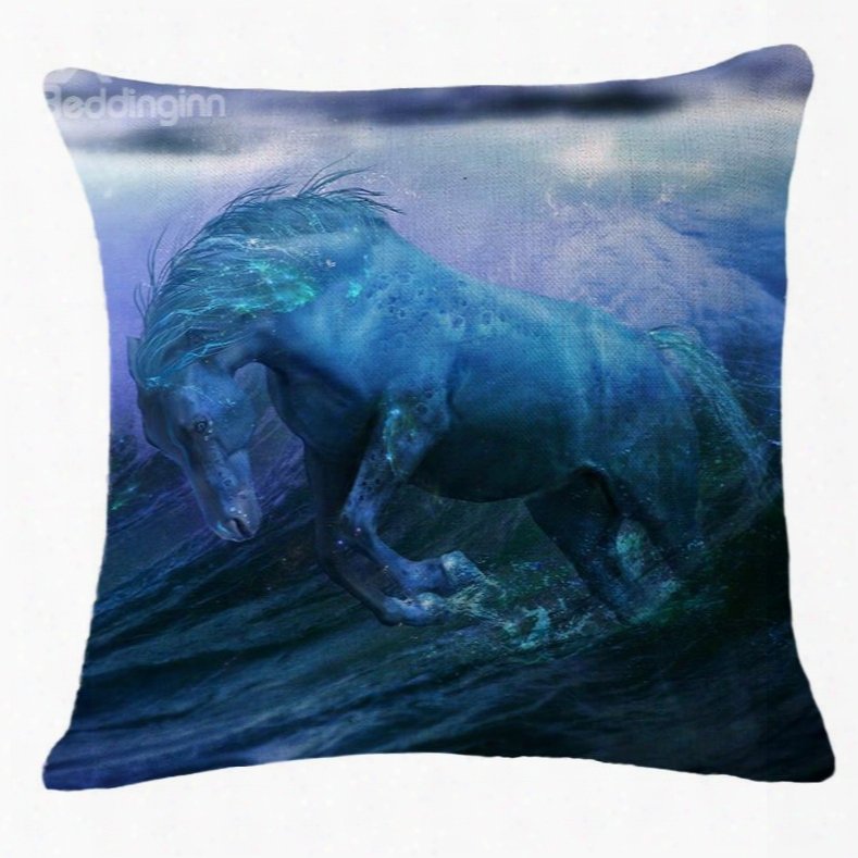 Strong And Vigorous Horse Running Through Water Print Throw Pillow