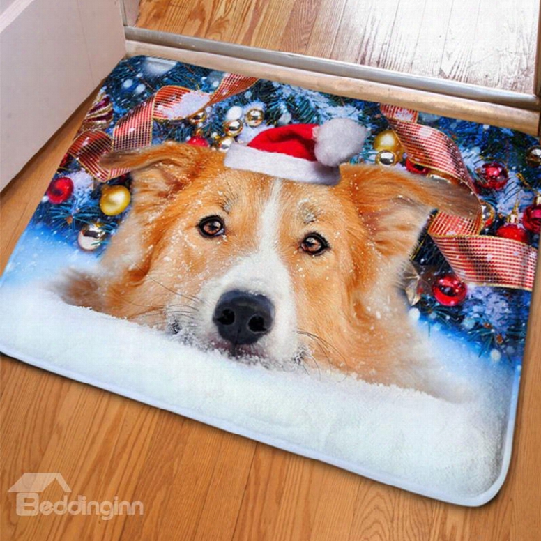 S Tunning Rectangle Cute Dog On The Snow Print Christmas Decoration Non Slip Doormat