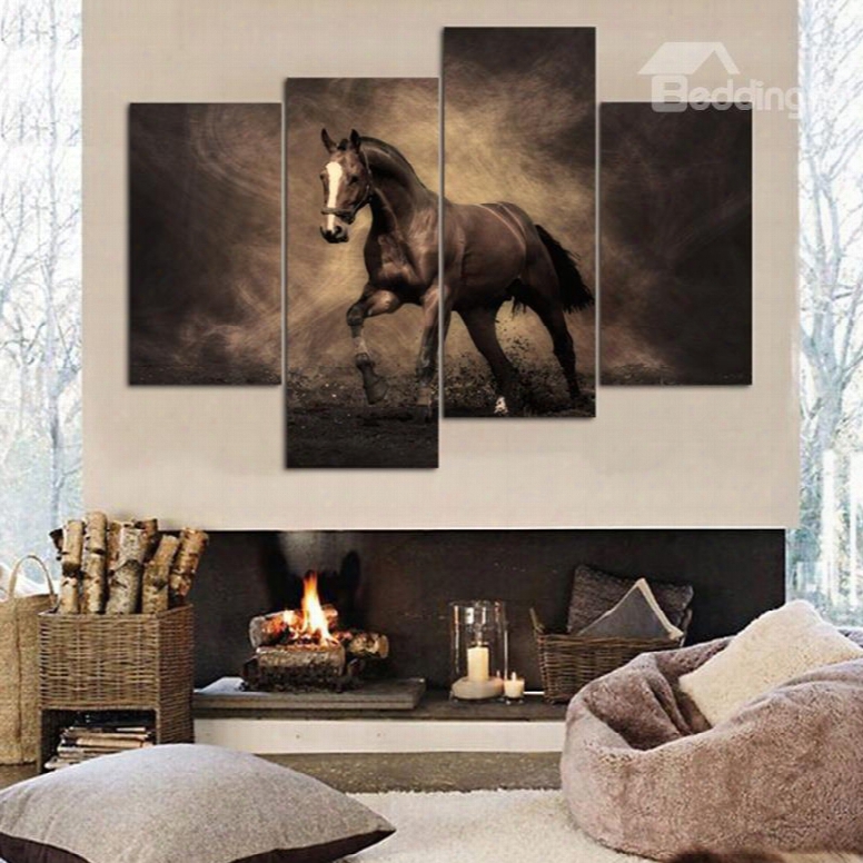 Stunning Unique Design Horse Pattern 4 Panels Canvas Framed Decorative Wall Art Prints