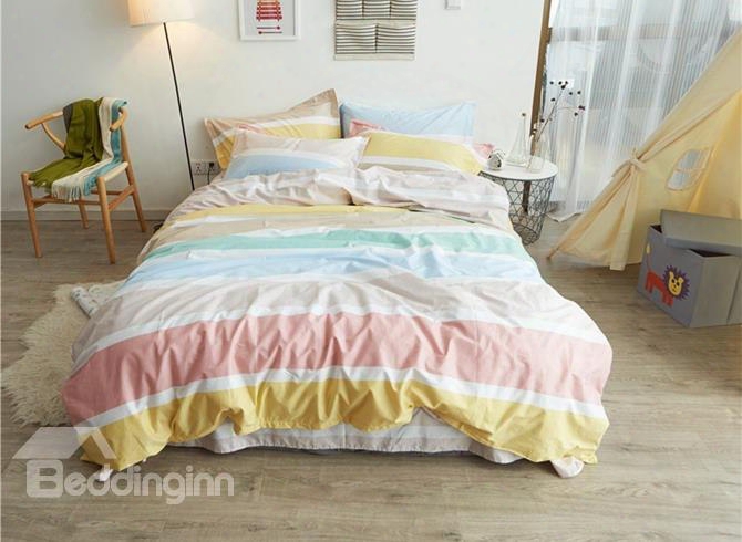 Stylish Gradient Stripes Print 4-piece Cotton Duvet Cover Set