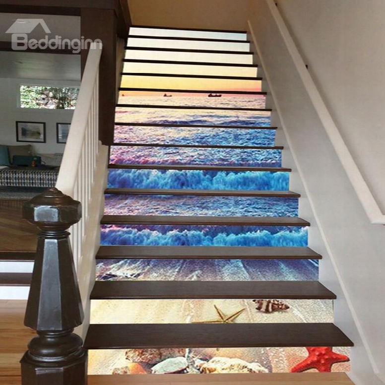 Sunset And Sea Wave 3d Waterproof Staircase Stickers/wall Stickers