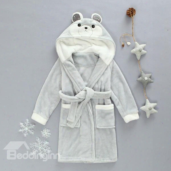 Super Lovely Warm Flannel Bear Shape Hooded Kids Robe