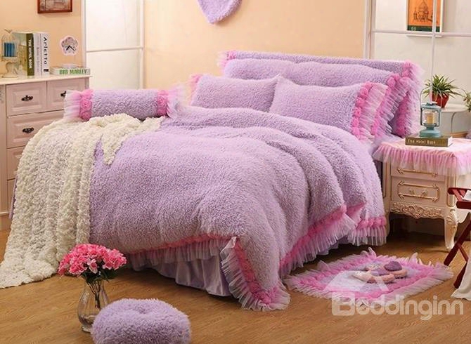 Super Soft Plush Purple Princess Style Girls 4-piece Bedding Sets/duvet Cover