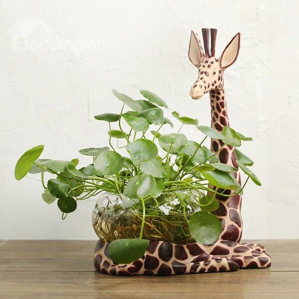 Unique Resin Giraffe Design Base Glass Flower Pot/fish Bowl