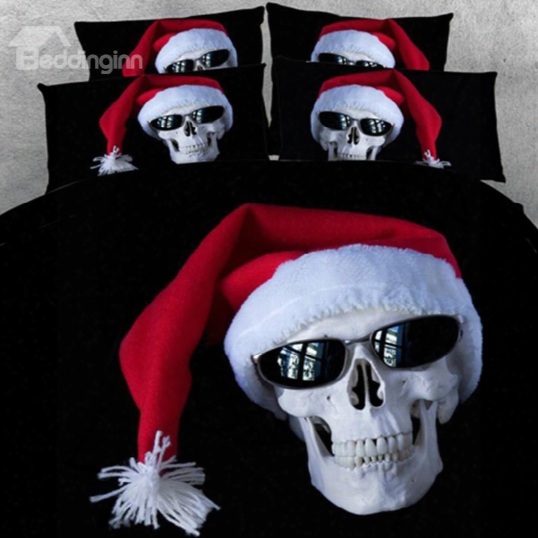 Unique Skull With Christmas Cap Print 2-piece Pillow Cases