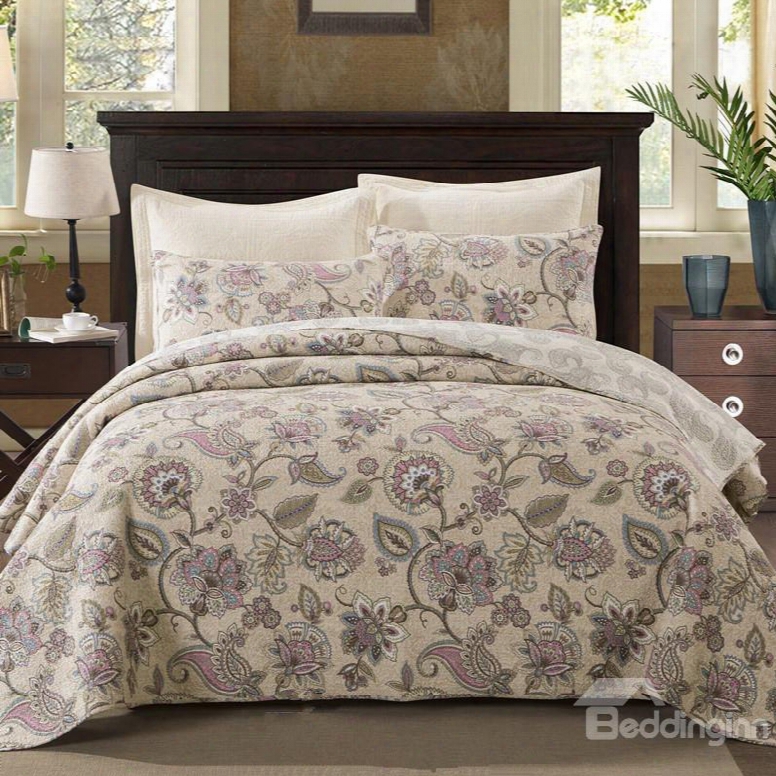 Vintage Style Jacobeanpattern Print Cotton 3-piece Bed In A Bag