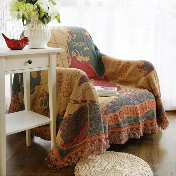 Vintage Style Versatile World Map Design Blanket