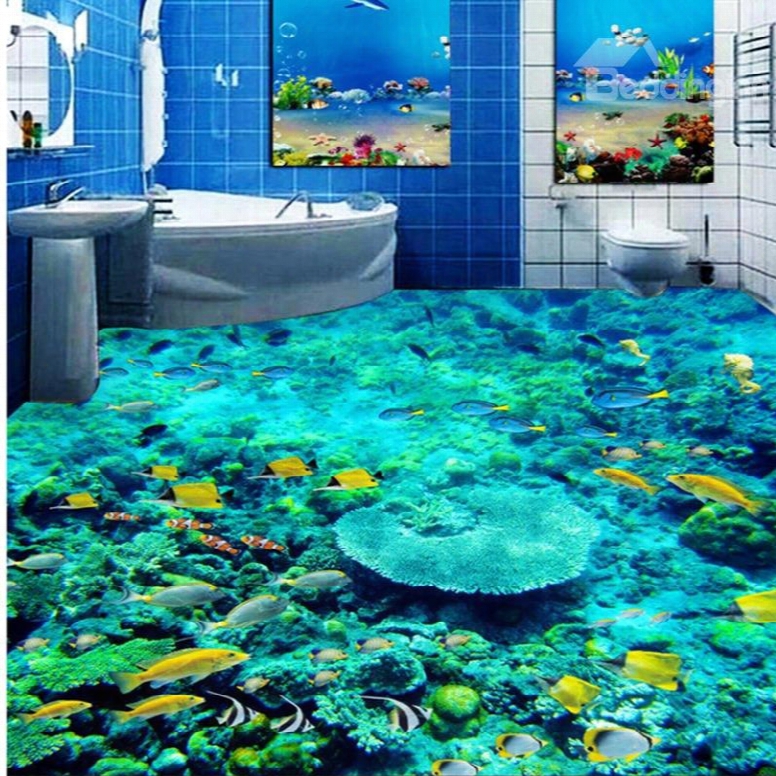 Vivid Modern Design Colorful Fishes In The Coral Pattern Waterproof 3d Floor Murals