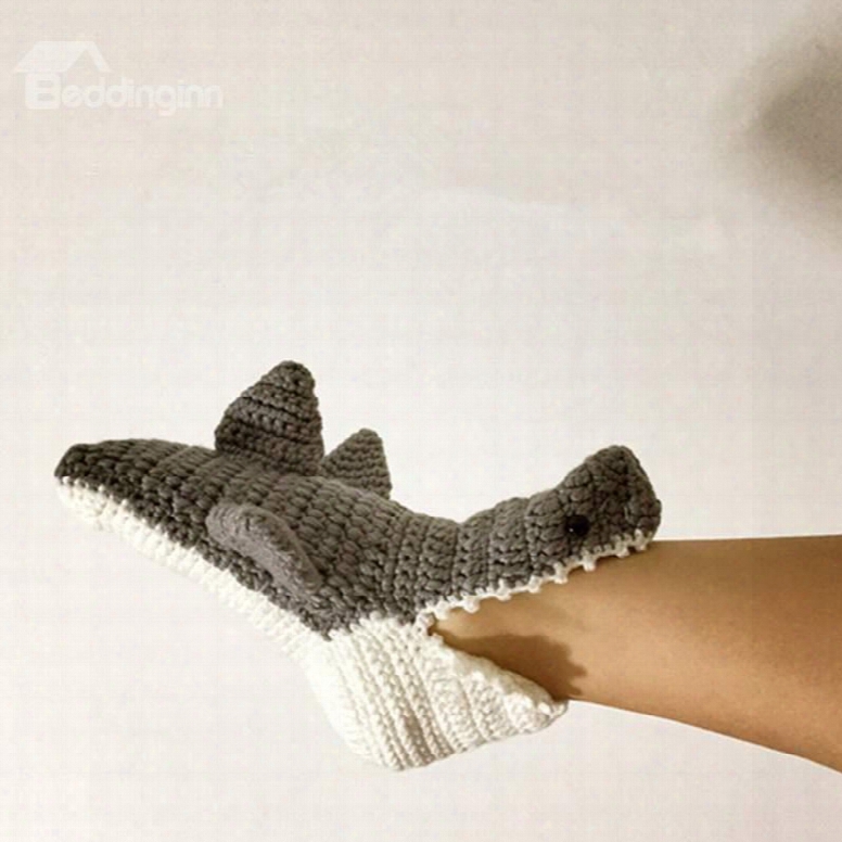 Vivid Shark Design 100% Handmade Knitted Sock Indoor Shoes