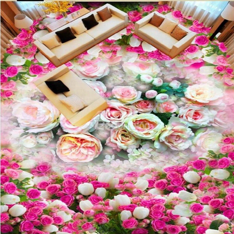 Warm Modern Design Flower Print Waterproof Splicing Decorative 3d Floor Murals