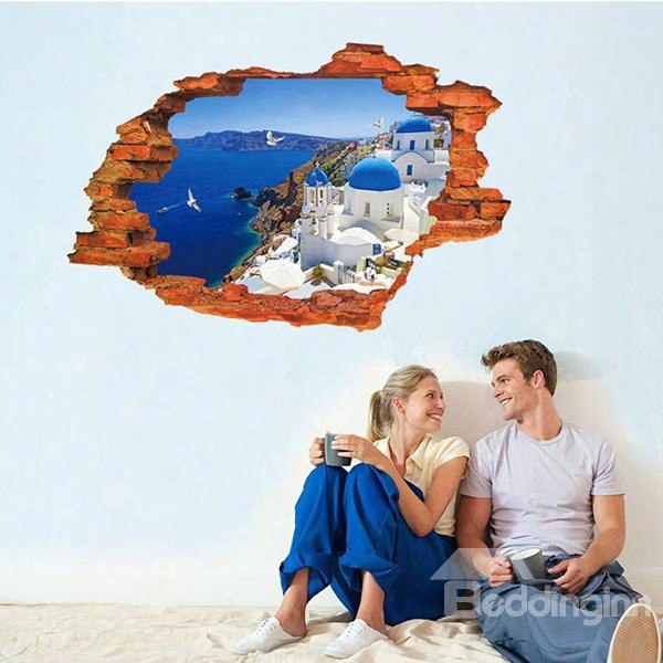 Wonderful Aegean Sea Wall Hole View Removable 3d Wall Sticker