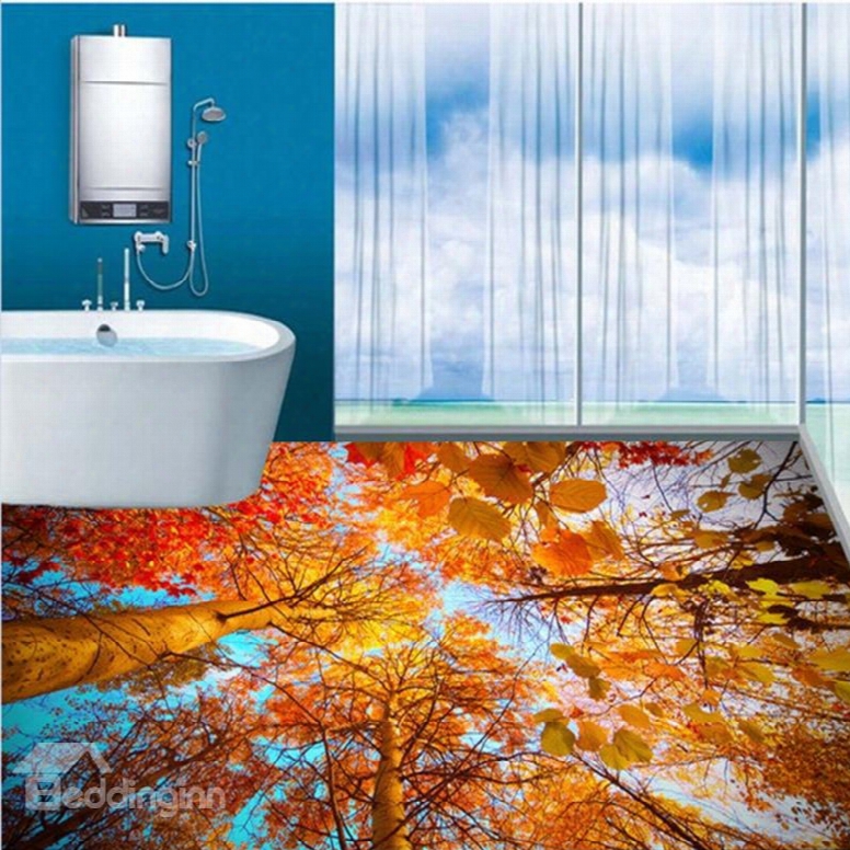 Wonderful Autumn Golden Leaves Pattern Bathroom Decoration Waterproof 3d Floor Murals