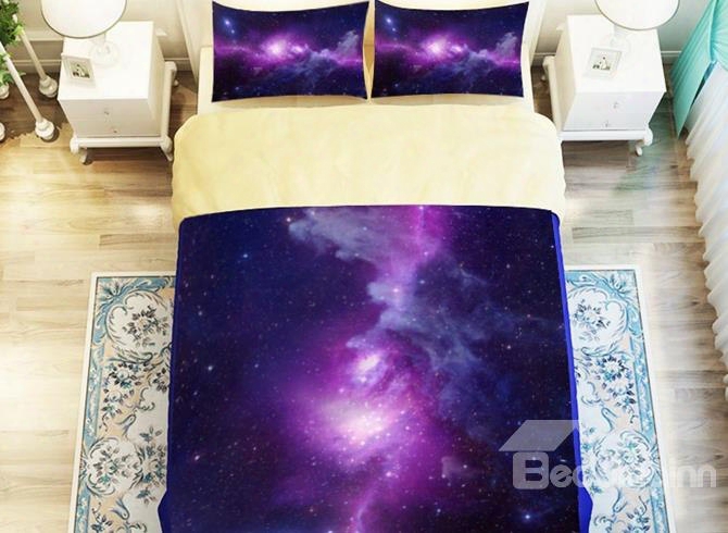 Wonderful Purple Galaxy Print 4-piece Polyester Duvet Cover Sets