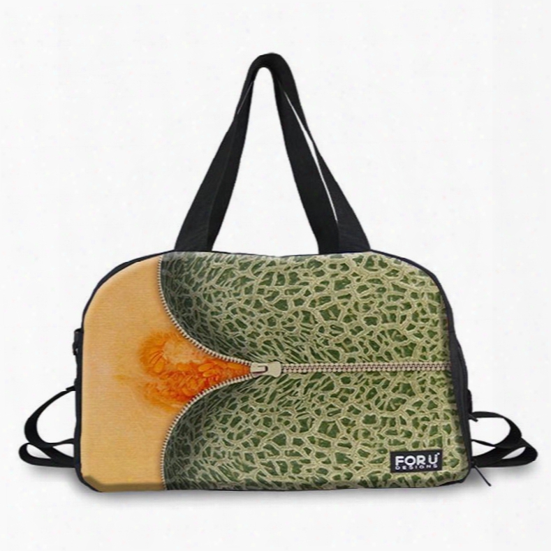 Zipper Hami Melon Pattern 3d Painted Travel Bag