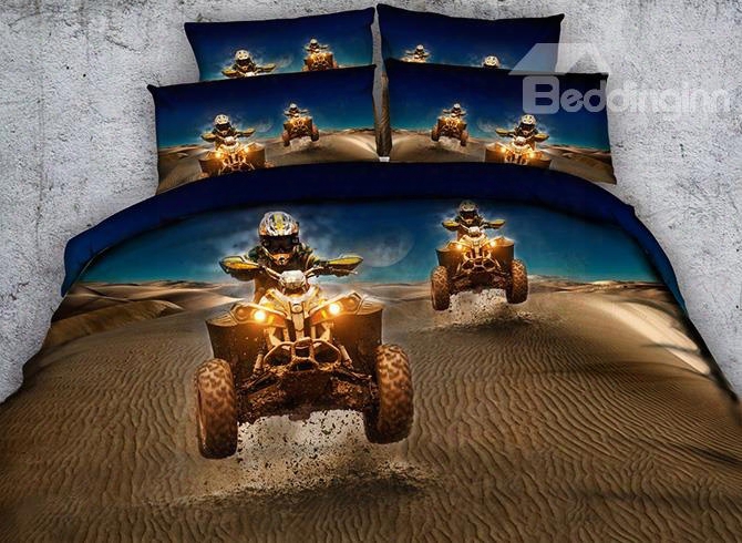 3d Car Racing In The Desert Printed Cotton 4-piece Bedding Sets/duvet Covers